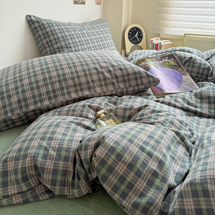 91家纺网 家纺一手货源 找家纺 大柏树 2026新款全棉纯棉水洗棉四件套 维尼蓝