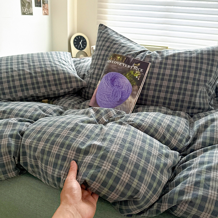 91家纺网 家纺一手货源 找家纺 大柏树 2026新款全棉纯棉水洗棉四件套 维尼蓝