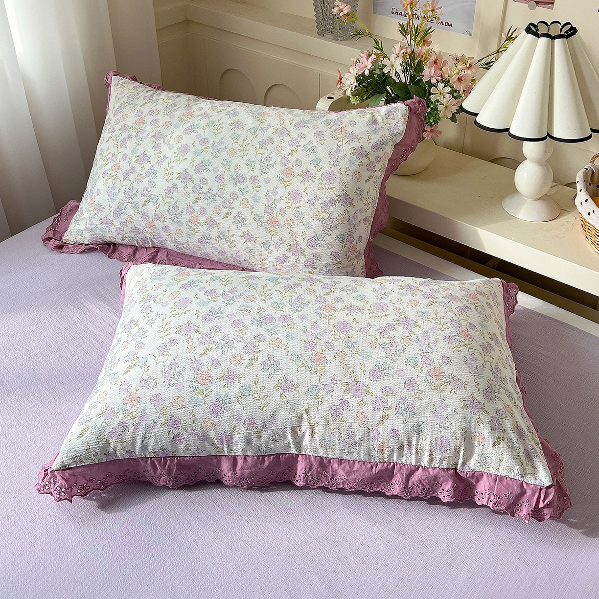 91家纺网 家纺一手货源 找家纺 瑞禾家纺 2026新款彩色花边木棉皱皱纱夏被四件套 花漫漫