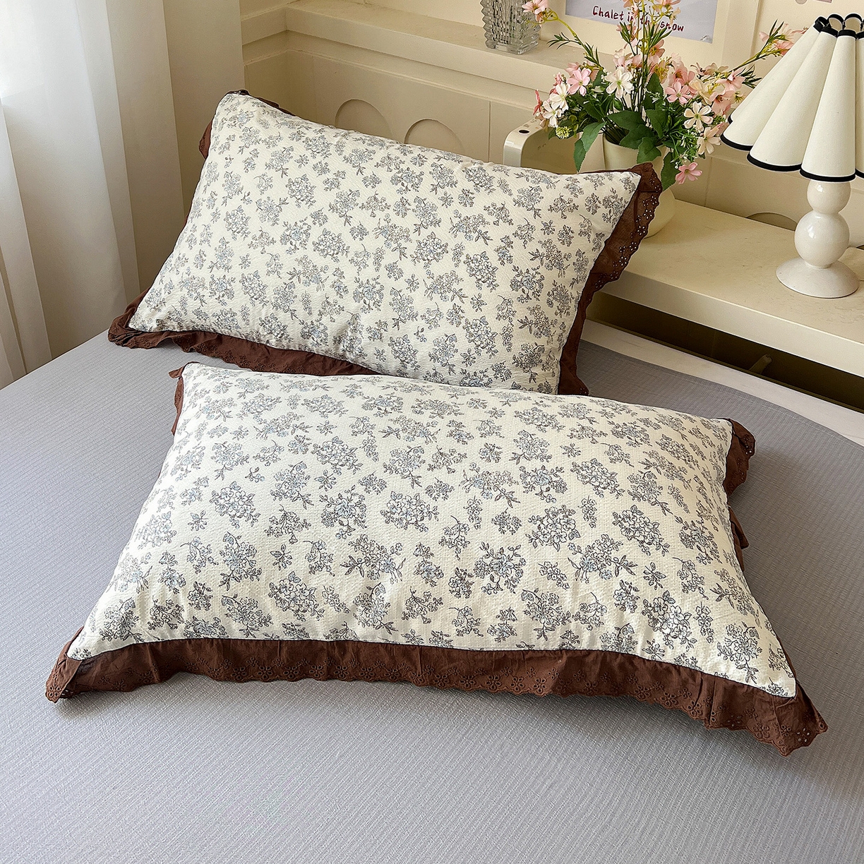 91家纺网 家纺一手货源 找家纺 瑞禾家纺 2026新款彩色花边木棉皱皱纱夏被四件套 阑珊