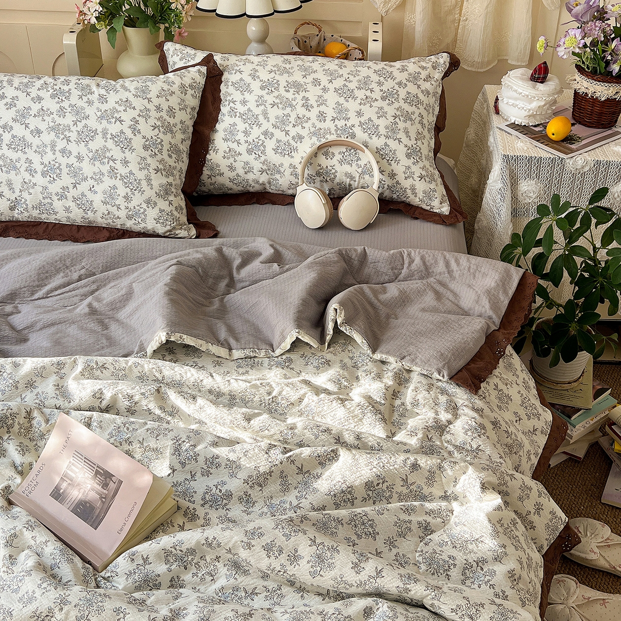 91家纺网 家纺一手货源 找家纺 瑞禾家纺 2026新款彩色花边木棉皱皱纱夏被四件套 阑珊