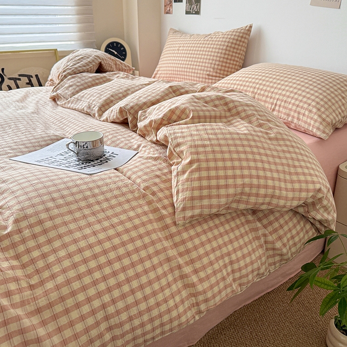 91家纺网 家纺一手货源 找家纺 大柏树 2026新款全棉纯棉水洗棉四件套 朵拉粉