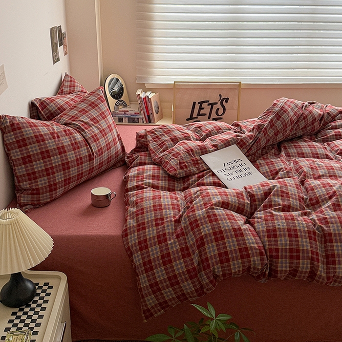 91家纺网 家纺一手货源 找家纺 大柏树 2026新款全棉纯棉水洗棉四件套 布雷红