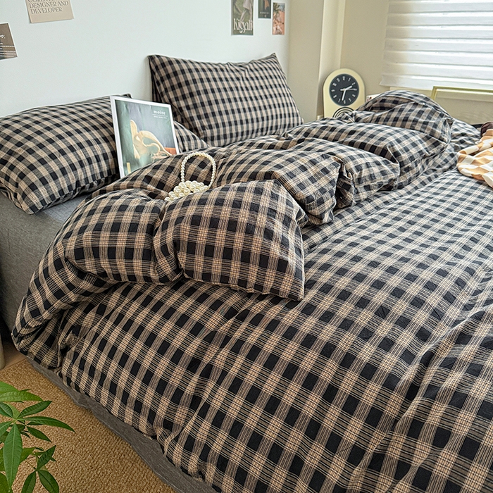 91家纺网 家纺一手货源 找家纺 大柏树 2026新款全棉纯棉水洗棉四件套 重楼黑