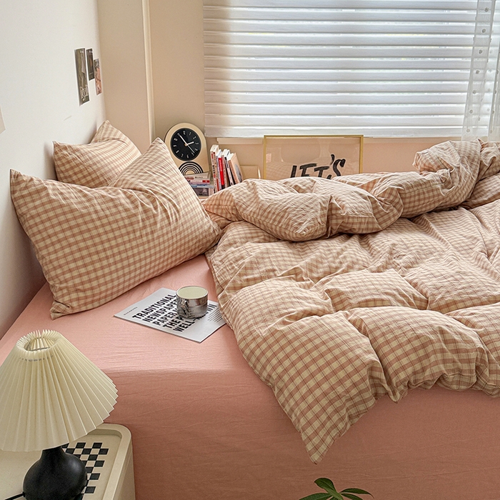 91家纺网 家纺一手货源 找家纺 大柏树 2026新款全棉纯棉水洗棉四件套 朵拉粉