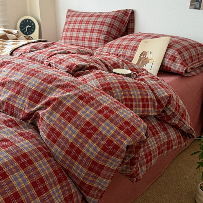 91家纺网 家纺一手货源 找家纺 大柏树 2026新款全棉纯棉水洗棉四件套 布雷红