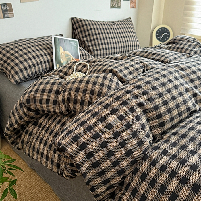 大柏树 2026新款全棉纯棉水洗棉四件套 重楼黑