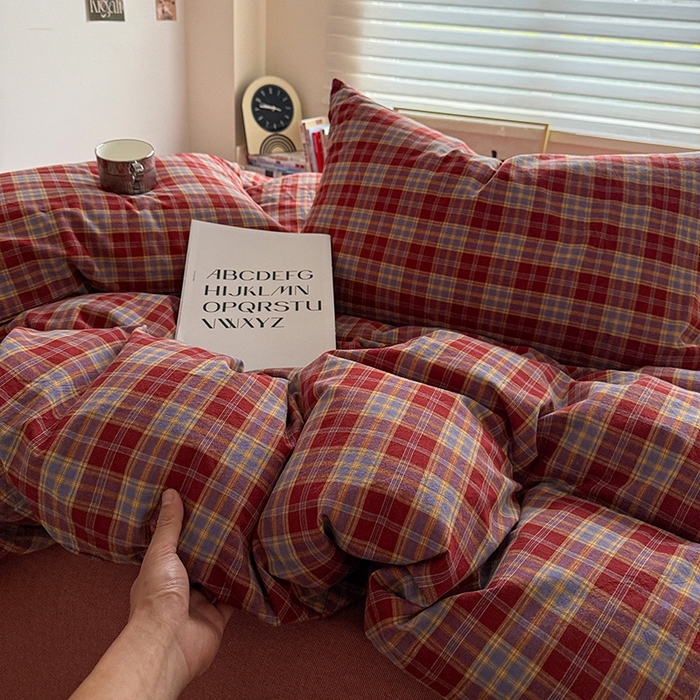 91家纺网 家纺一手货源 找家纺 大柏树 2026新款全棉纯棉水洗棉四件套 布雷红