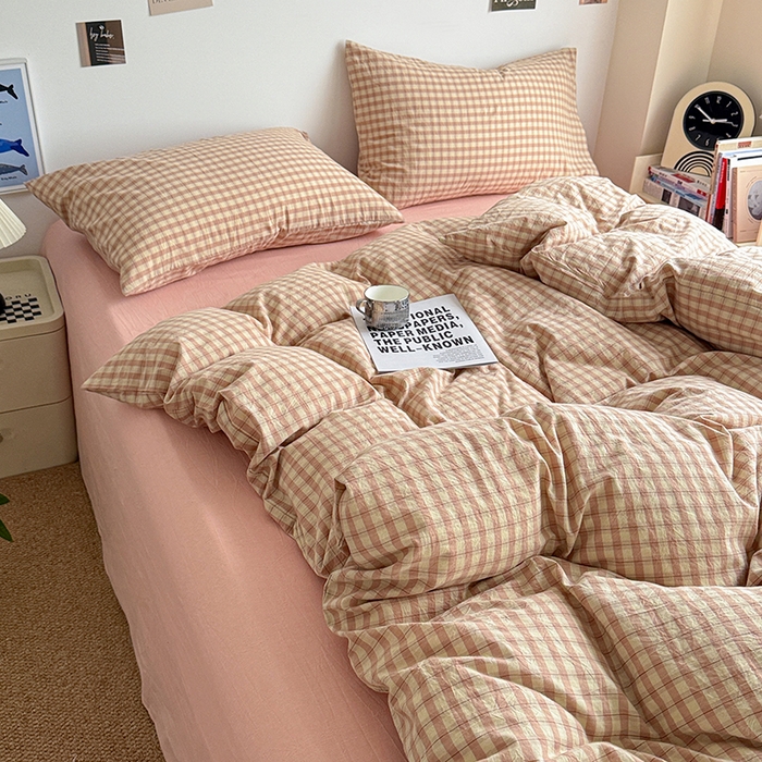 91家纺网 家纺一手货源 找家纺 大柏树 2026新款全棉纯棉水洗棉四件套 朵拉粉