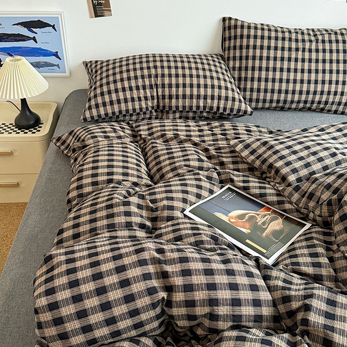 91家纺网 家纺一手货源 找家纺 大柏树 2026新款全棉纯棉水洗棉四件套 重楼黑