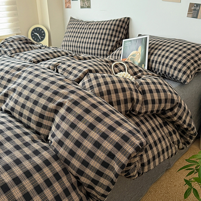 91家纺网 家纺一手货源 找家纺 大柏树 2026新款全棉纯棉水洗棉四件套 重楼黑