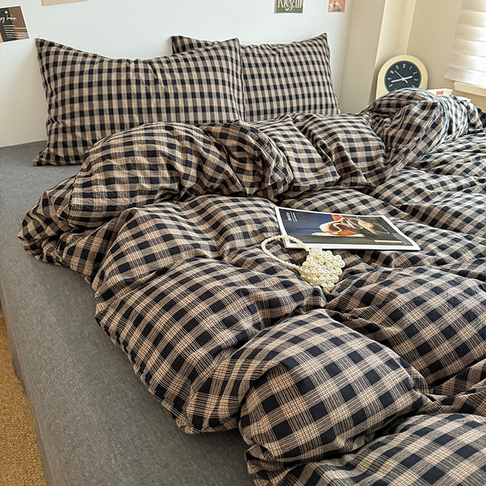 91家纺网 家纺一手货源 找家纺 大柏树 2026新款全棉纯棉水洗棉四件套 重楼黑