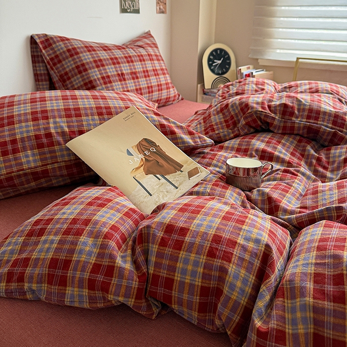 91家纺网 家纺一手货源 找家纺 大柏树 2026新款全棉纯棉水洗棉四件套 布雷红