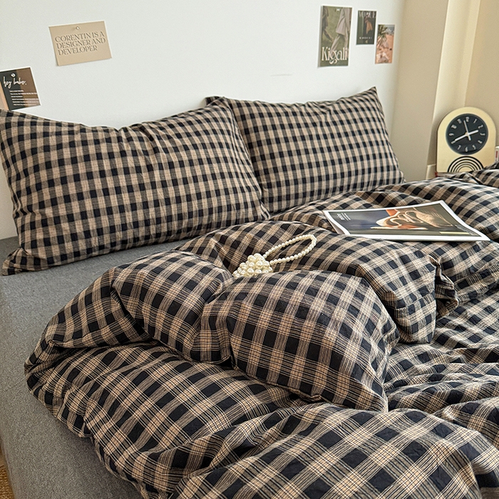 91家纺网 家纺一手货源 找家纺 大柏树 2026新款全棉纯棉水洗棉四件套 重楼黑