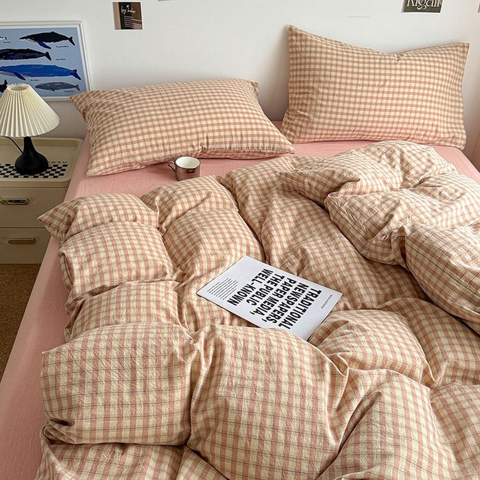 91家纺网 家纺一手货源 找家纺 大柏树 2026新款全棉纯棉水洗棉四件套 朵拉粉