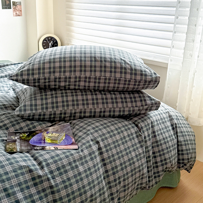 91家纺网 家纺一手货源 找家纺 大柏树 2026新款全棉纯棉水洗棉四件套 维尼蓝