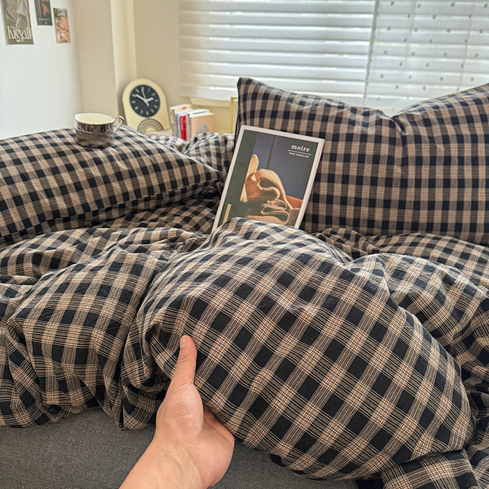 91家纺网 家纺一手货源 找家纺 大柏树 2026新款全棉纯棉水洗棉四件套 重楼黑