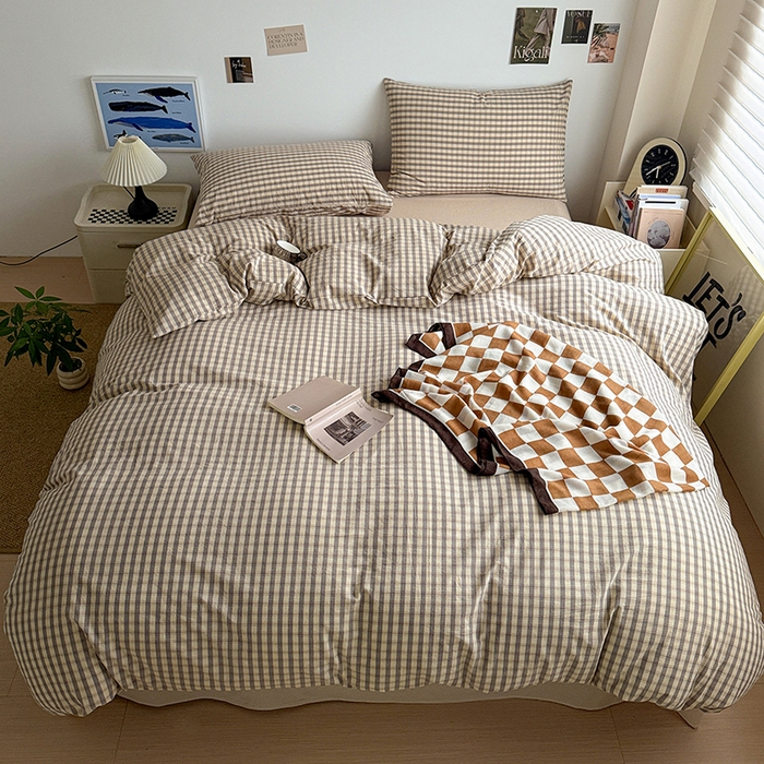 91家纺网 家纺一手货源 找家纺 大柏树 2026新款全棉纯棉水洗棉四件套 朵拉灰