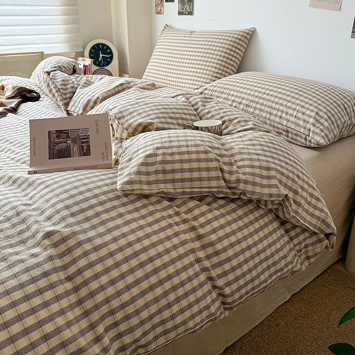 91家纺网 家纺一手货源 找家纺 大柏树 2026新款全棉纯棉水洗棉四件套 朵拉灰