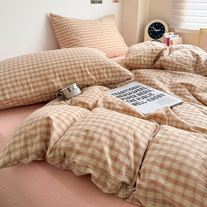 91家纺网 家纺一手货源 找家纺 大柏树 2026新款全棉纯棉水洗棉四件套 朵拉粉