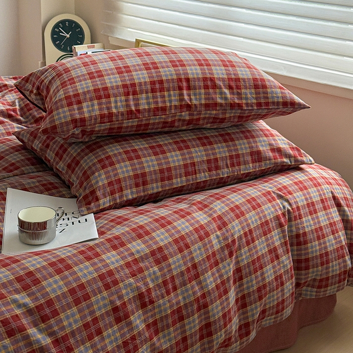 91家纺网 家纺一手货源 找家纺 大柏树 2026新款全棉纯棉水洗棉四件套 布雷红