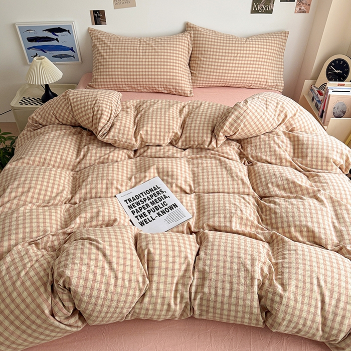 91家纺网 家纺一手货源 找家纺 大柏树 2026新款全棉纯棉水洗棉四件套 朵拉粉