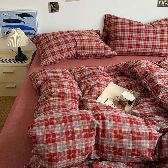 91家纺网 家纺一手货源 找家纺 大柏树 2026新款全棉纯棉水洗棉四件套 布雷红