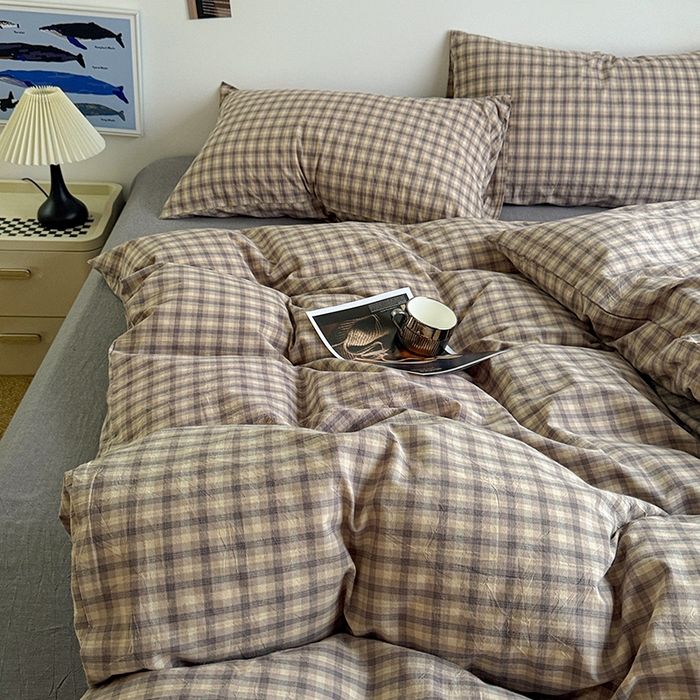 91家纺网 家纺一手货源 找家纺 大柏树 2026新款全棉纯棉水洗棉四件套 浣花灰