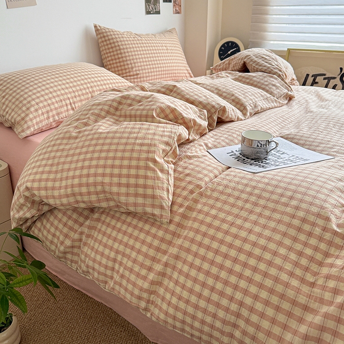 91家纺网 家纺一手货源 找家纺 大柏树 2026新款全棉纯棉水洗棉四件套 朵拉粉