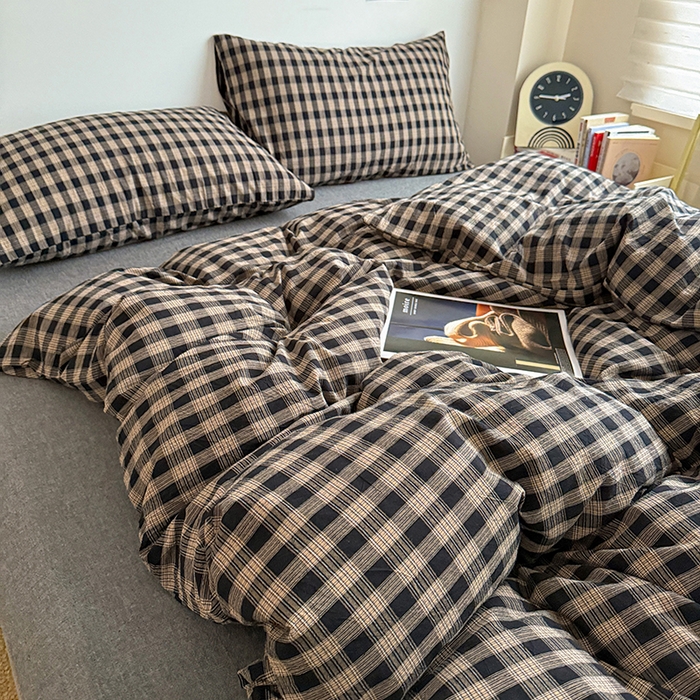 91家纺网 家纺一手货源 找家纺 大柏树 2026新款全棉纯棉水洗棉四件套 重楼黑