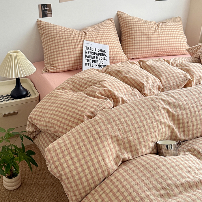 91家纺网 家纺一手货源 找家纺 大柏树 2026新款全棉纯棉水洗棉四件套 朵拉粉