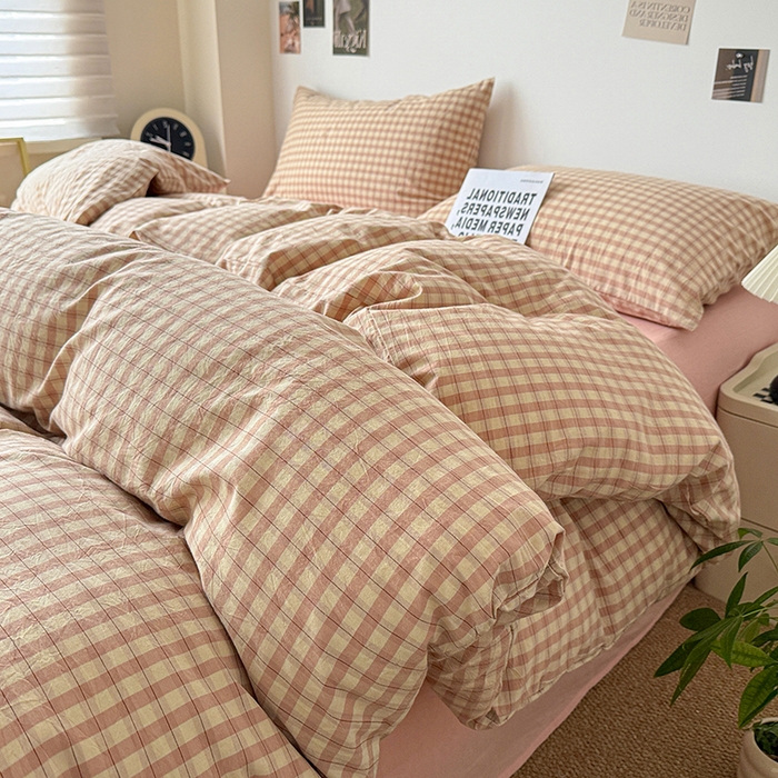 91家纺网 家纺一手货源 找家纺 大柏树 2026新款全棉纯棉水洗棉四件套 朵拉粉