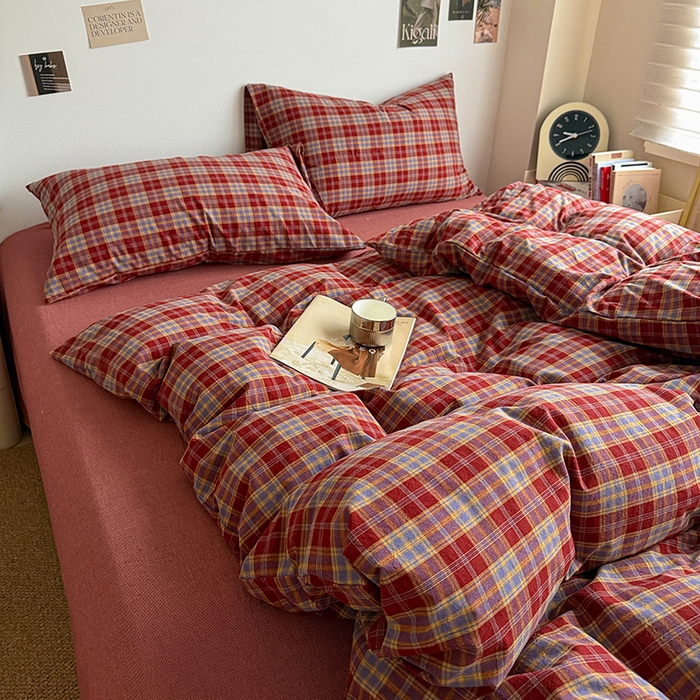 91家纺网 家纺一手货源 找家纺 大柏树 2026新款全棉纯棉水洗棉四件套 布雷红