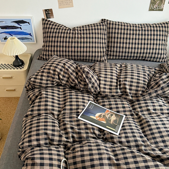 91家纺网 家纺一手货源 找家纺 大柏树 2026新款全棉纯棉水洗棉四件套 重楼黑