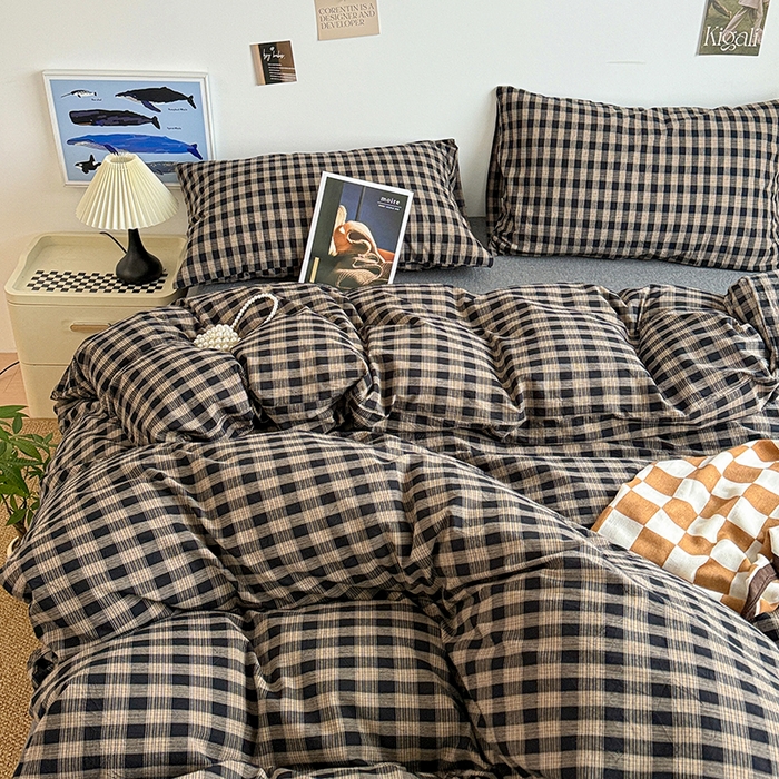 91家纺网 家纺一手货源 找家纺 大柏树 2026新款全棉纯棉水洗棉四件套 重楼黑