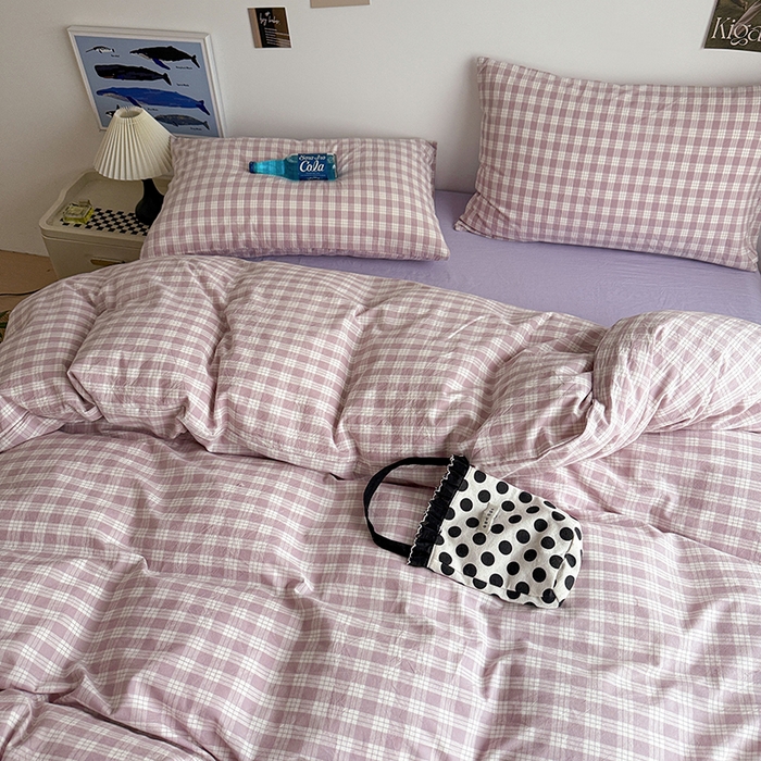 91家纺网 家纺一手货源 找家纺 大柏树 2026新款全棉纯棉水洗棉四件套 奶油紫