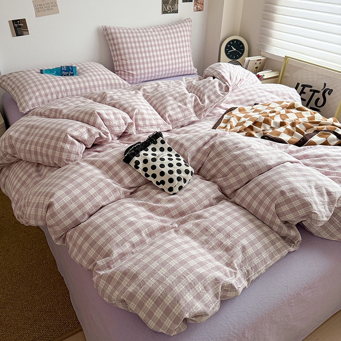 91家纺网 家纺一手货源 找家纺 大柏树 2026新款全棉纯棉水洗棉四件套 奶油紫