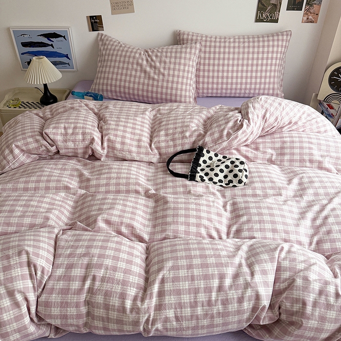 91家纺网 家纺一手货源 找家纺 大柏树 2026新款全棉纯棉水洗棉四件套 奶油紫