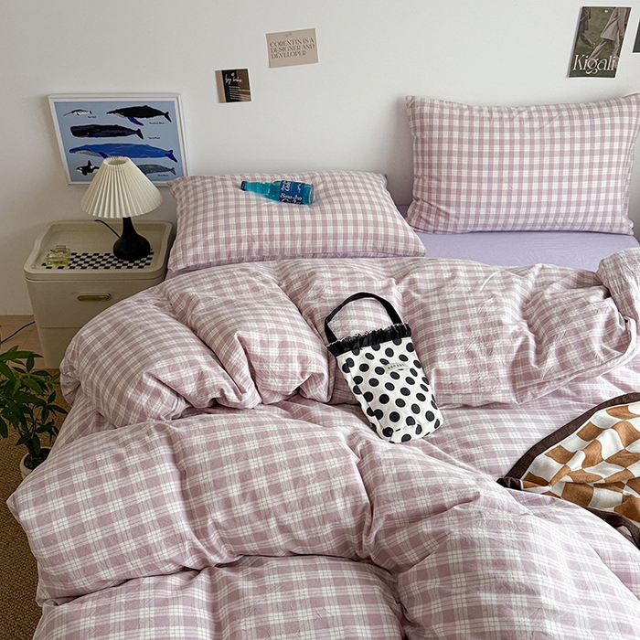 91家纺网 家纺一手货源 找家纺 大柏树 2026新款全棉纯棉水洗棉四件套 奶油紫