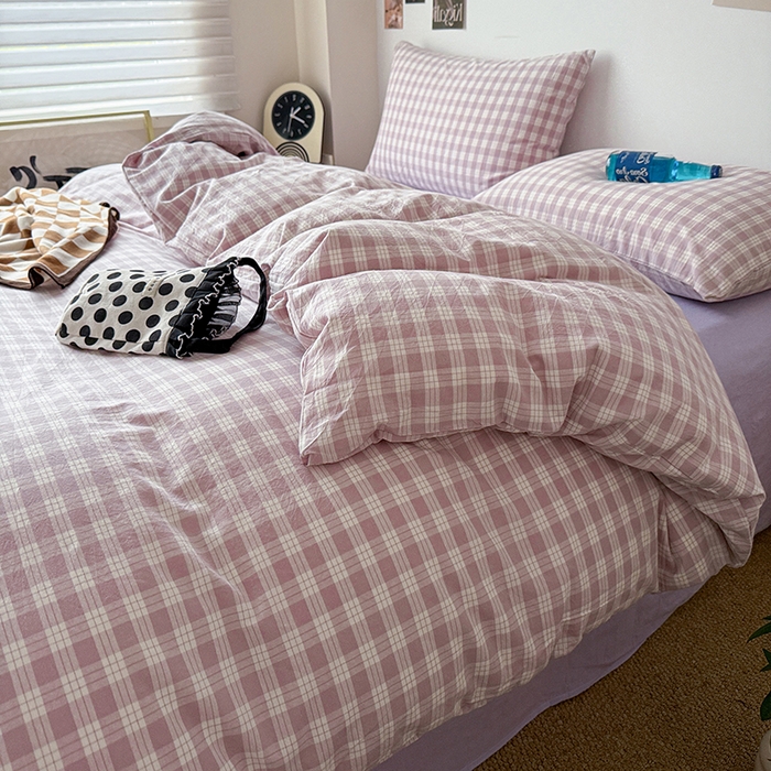 91家纺网 家纺一手货源 找家纺 大柏树 2026新款全棉纯棉水洗棉四件套 奶油紫