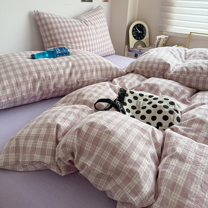 91家纺网 家纺一手货源 找家纺 大柏树 2026新款全棉纯棉水洗棉四件套 奶油紫