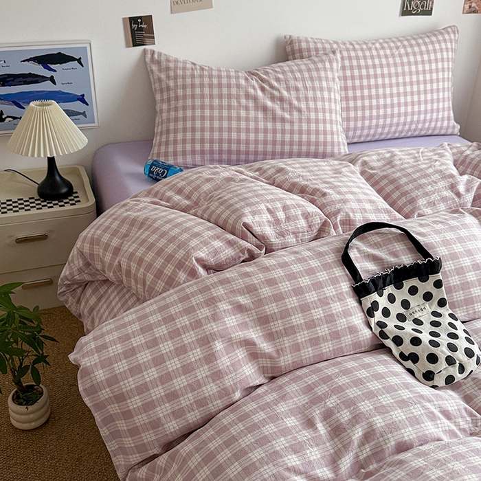 91家纺网 家纺一手货源 找家纺 大柏树 2026新款全棉纯棉水洗棉四件套 奶油紫