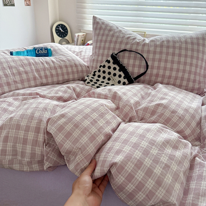 91家纺网 家纺一手货源 找家纺 大柏树 2026新款全棉纯棉水洗棉四件套 奶油紫