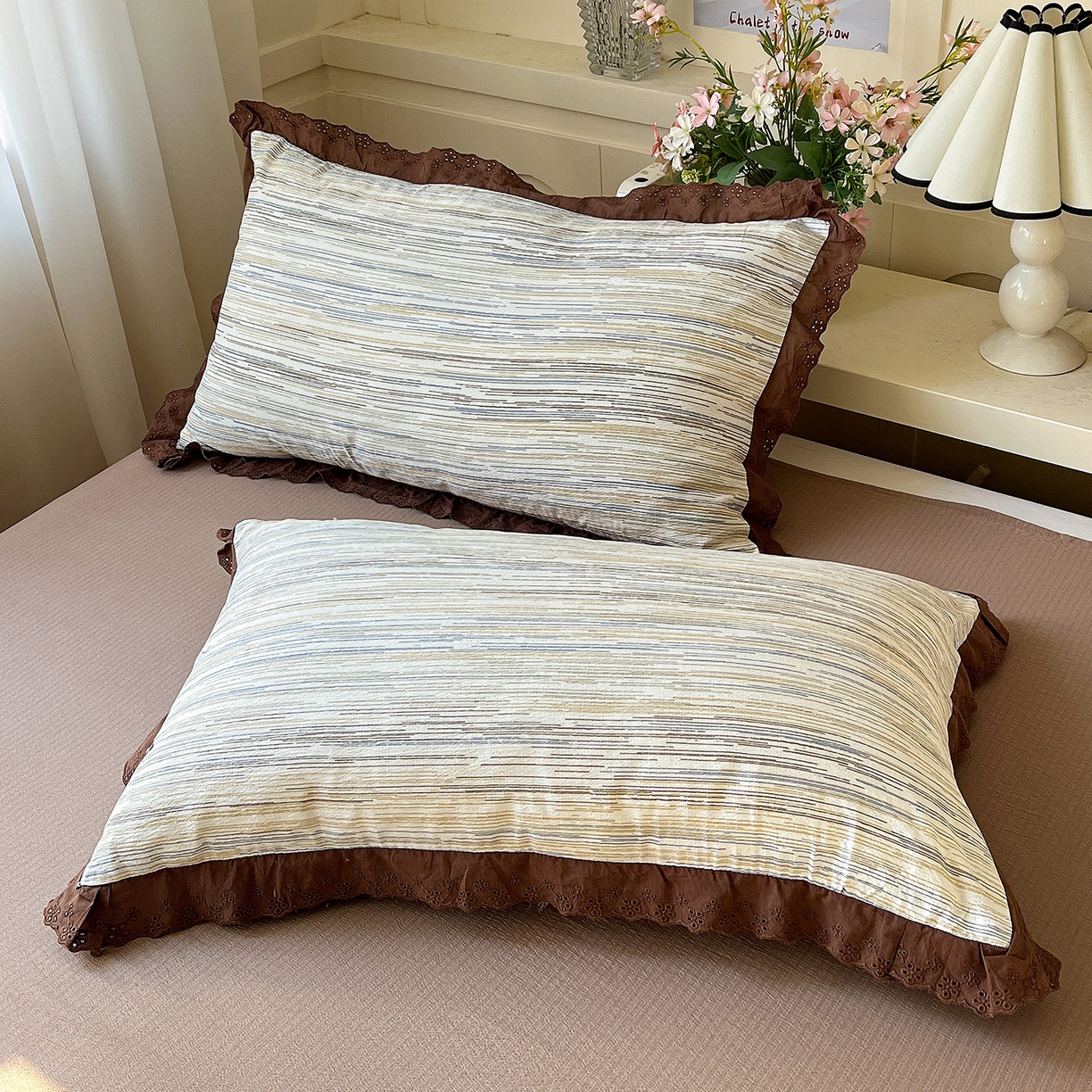 91家纺网 家纺一手货源 找家纺 瑞禾家纺 2026新款彩色花边木棉皱皱纱夏被四件套 罗卡