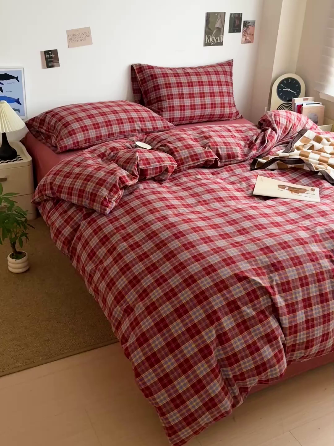 91家纺网 家纺一手货源 找家纺 大柏树 2026新款全棉纯棉水洗棉四件套 布雷红