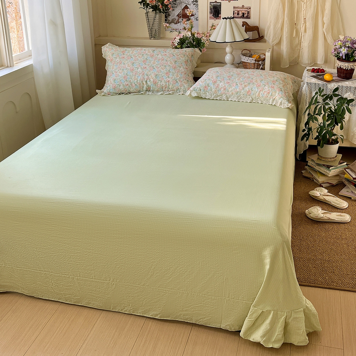 91家纺网 家纺一手货源 找家纺 瑞禾家纺 2026新款彩色花边木棉皱皱纱夏被四件套 邂逅