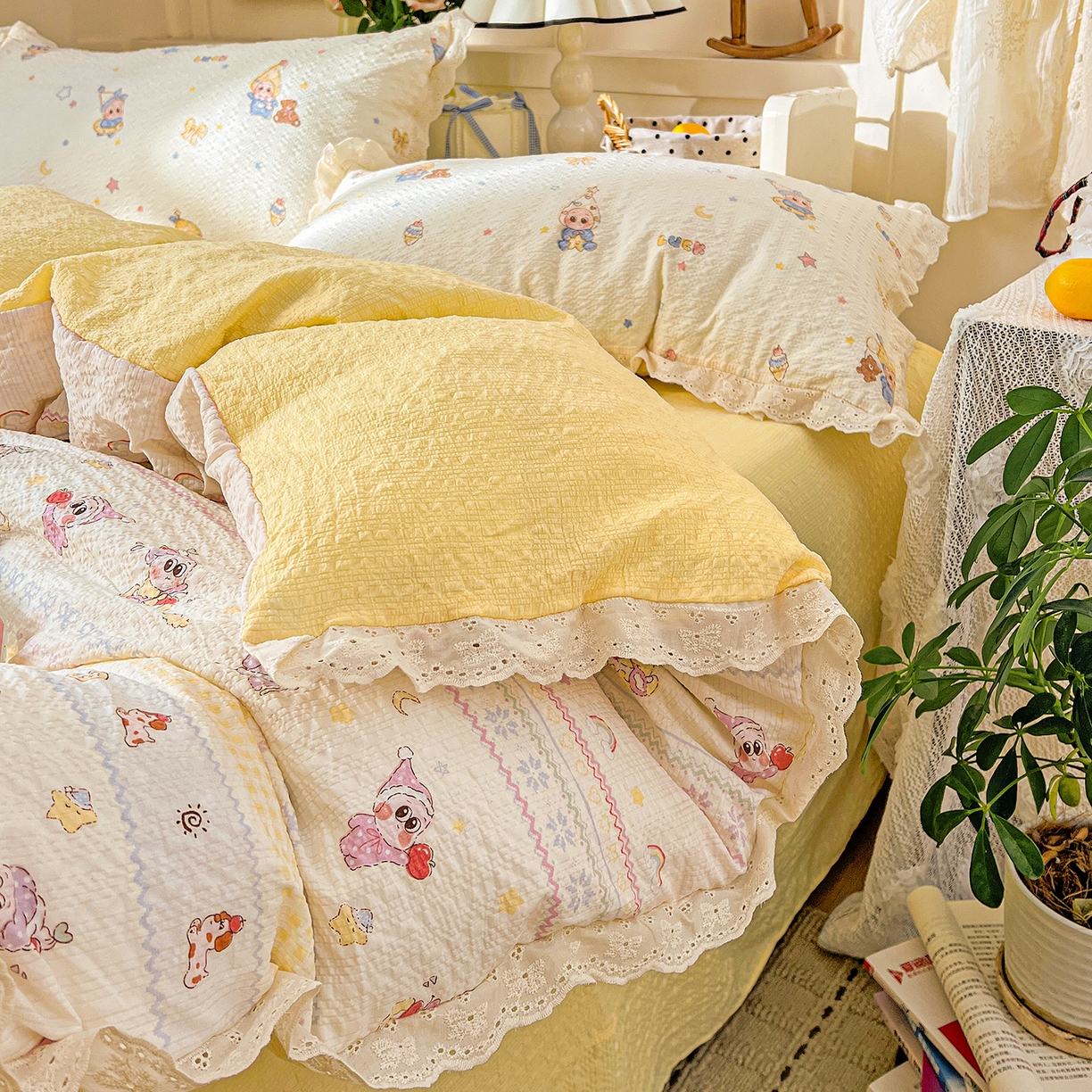 91家纺网 家纺一手货源 找家纺 （总）瑞禾家纺 2026新款泡芙纱花边四件套