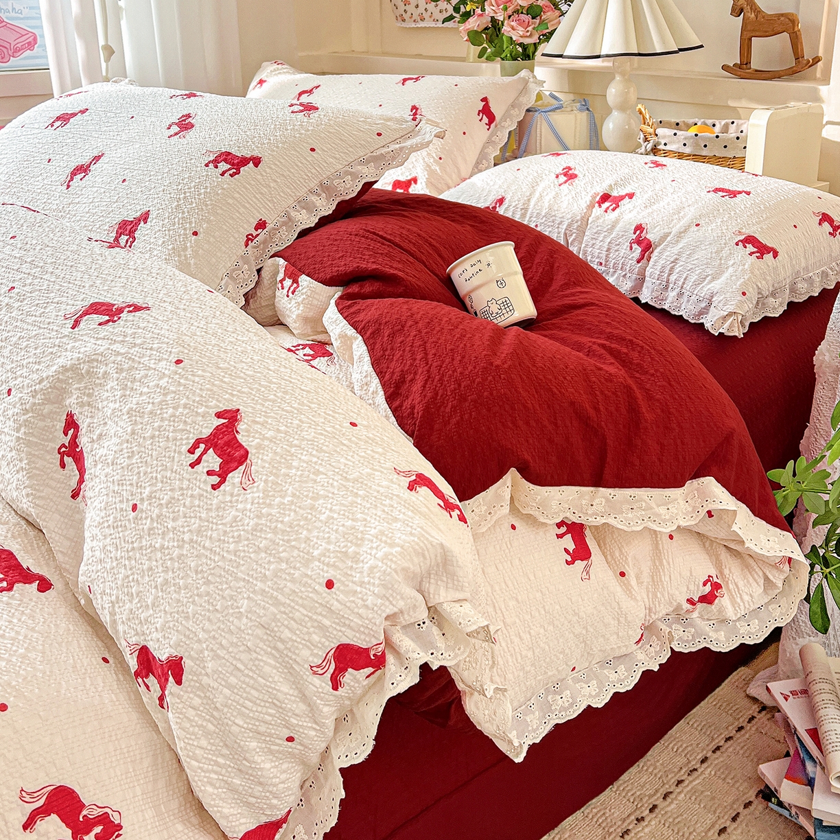 91家纺网 家纺一手货源 找家纺 （总）瑞禾家纺 2026新款泡芙纱花边四件套