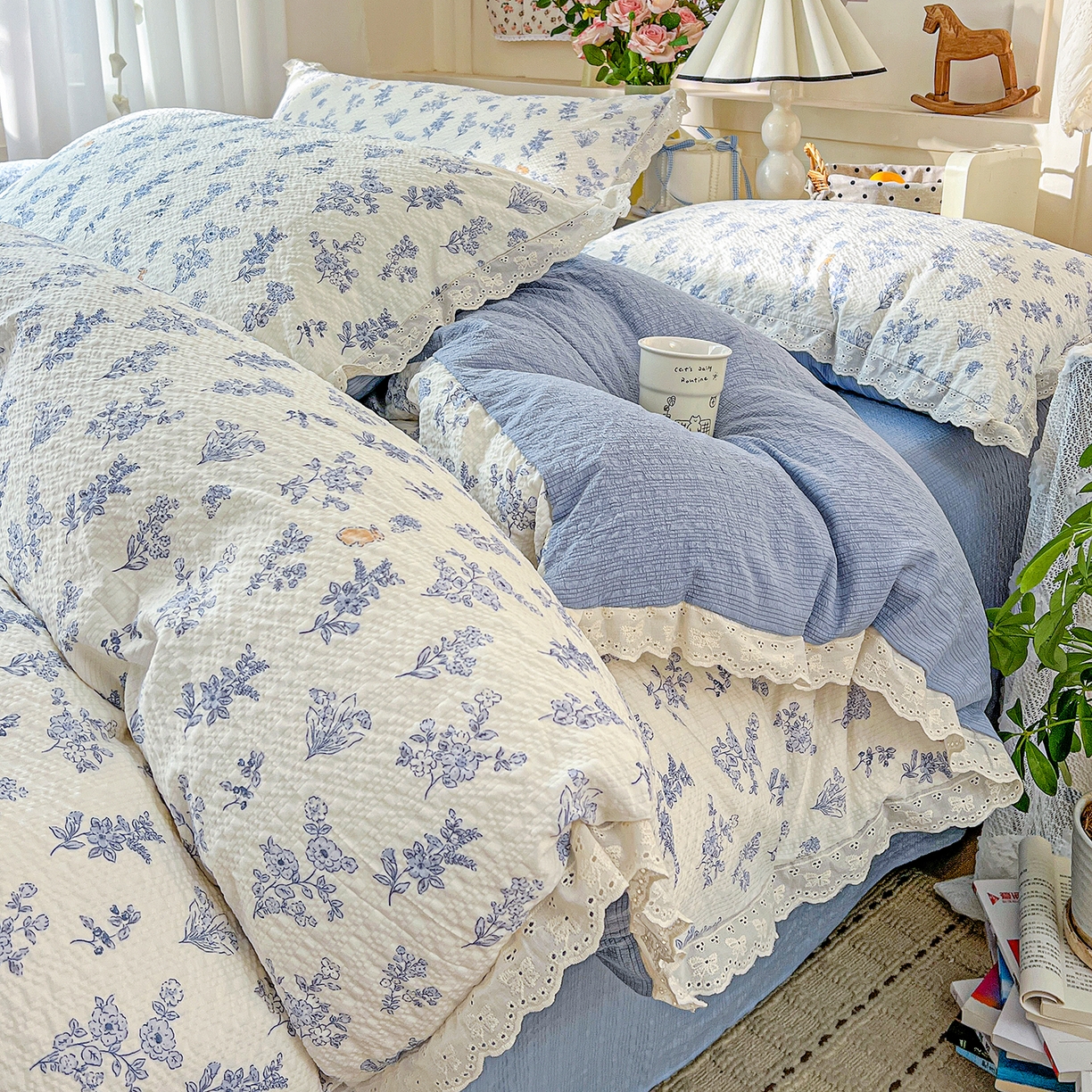 91家纺网 家纺一手货源 找家纺 （总）瑞禾家纺 2026新款泡芙纱花边四件套