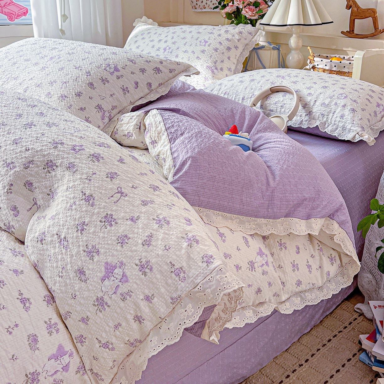 91家纺网 家纺一手货源 找家纺 （总）瑞禾家纺 2026新款泡芙纱花边四件套